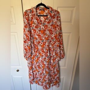 Floral Button-Front Midi Dress in Orange
